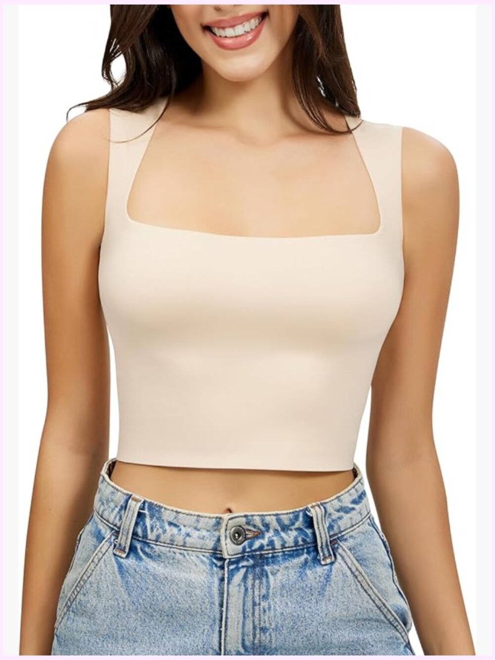 Square Neck Tank Top - Double Lined Seamless Sleeveless Crop Top Air Touch